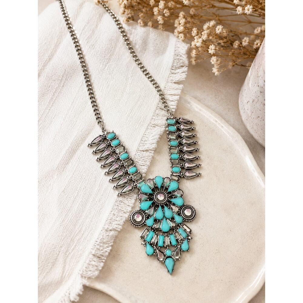 Rue 21 Turquoise Statement Necklace Silver Boho Bib Necklace Southwestern Festiv